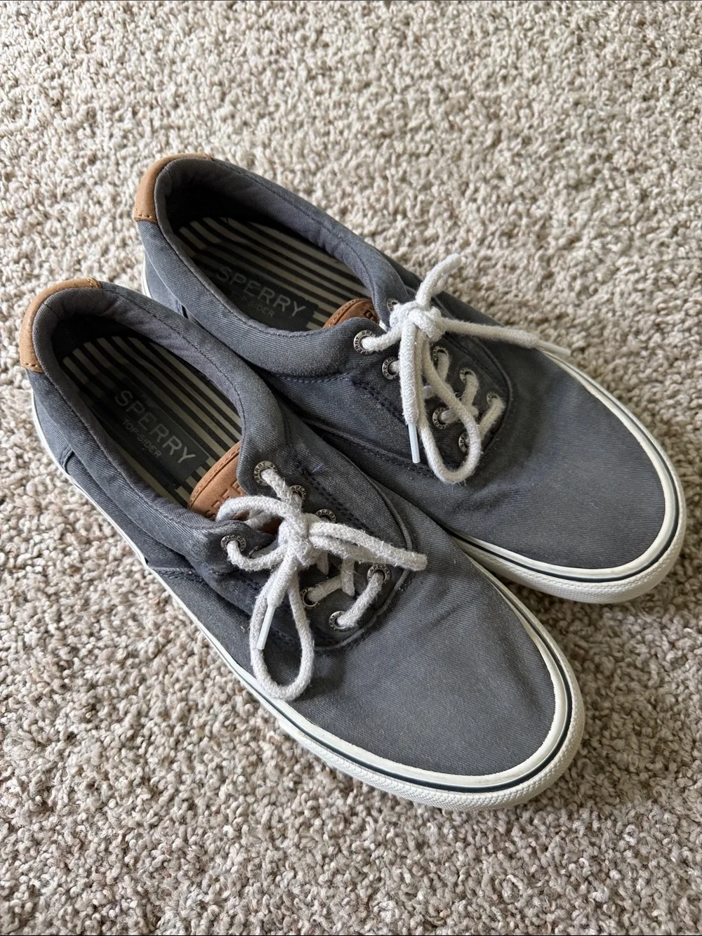 Sperry Men's Gray Canvas Boat Shoes with Tan Accents